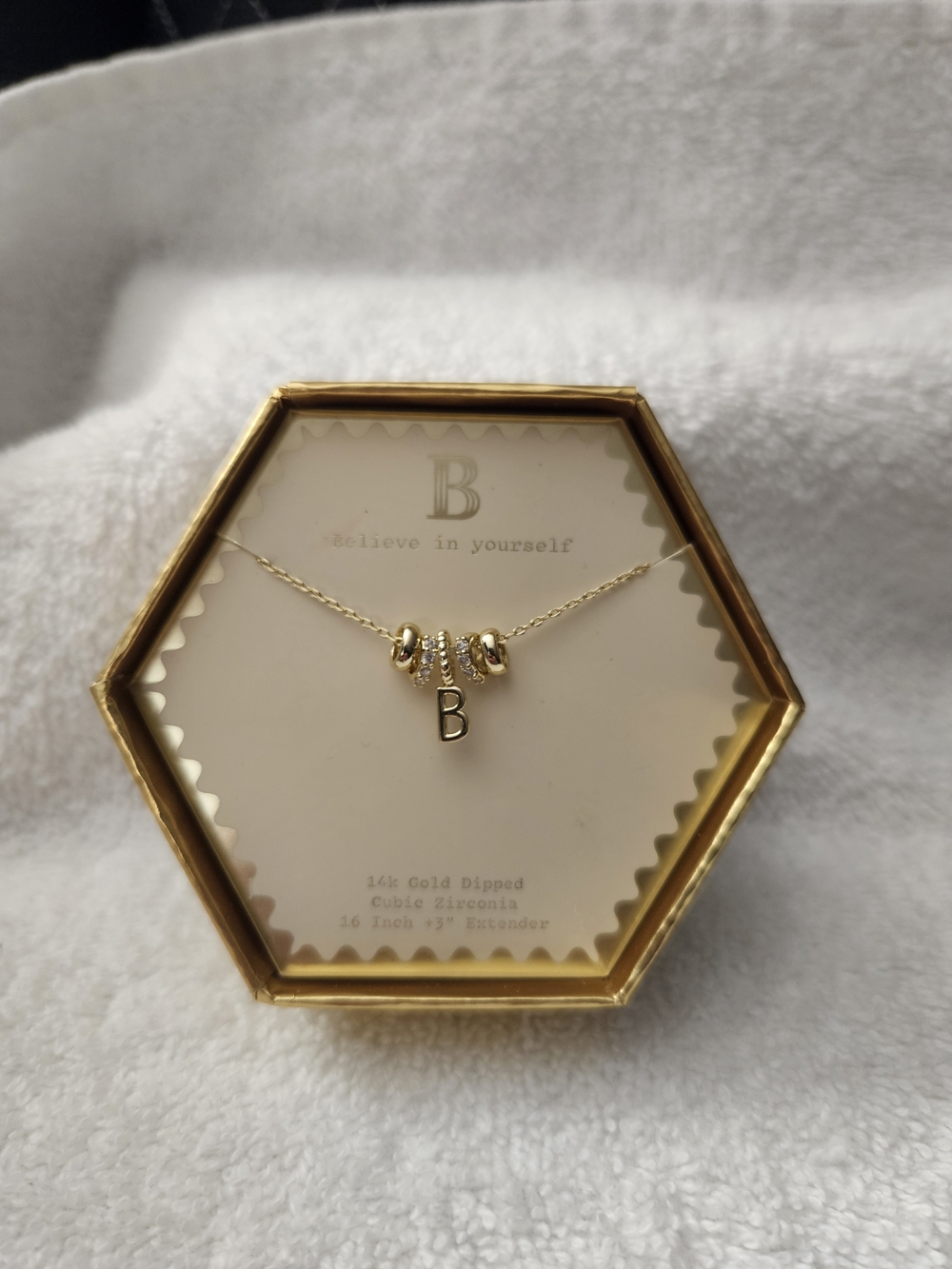 A New Day 14K Gold Dipped Cubic Zirconia Rondelle Letter B Initial Necklace